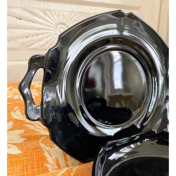 Vintage MCM Black Glass Set Handled Dish and Relish Plate - Picture 5 of 13